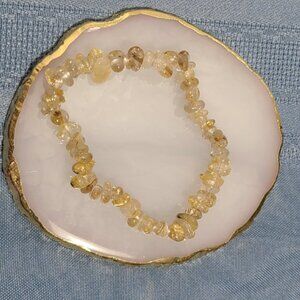 Golden Rutile Quartz Bracelet | Natural Chip Stretch Boho Healing Crystal Gift